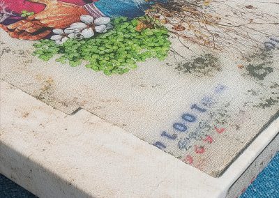 A stretched canvas, by a local digital artist.