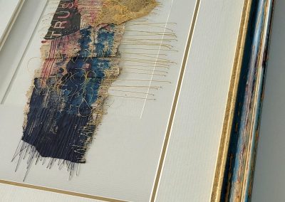 An example of up framing. This interesting piece was a £1 charity shop find. Originally in a much larger window mount in a basic white frame. We scaled down the overall size added a double floated mount and a colour matched frame.